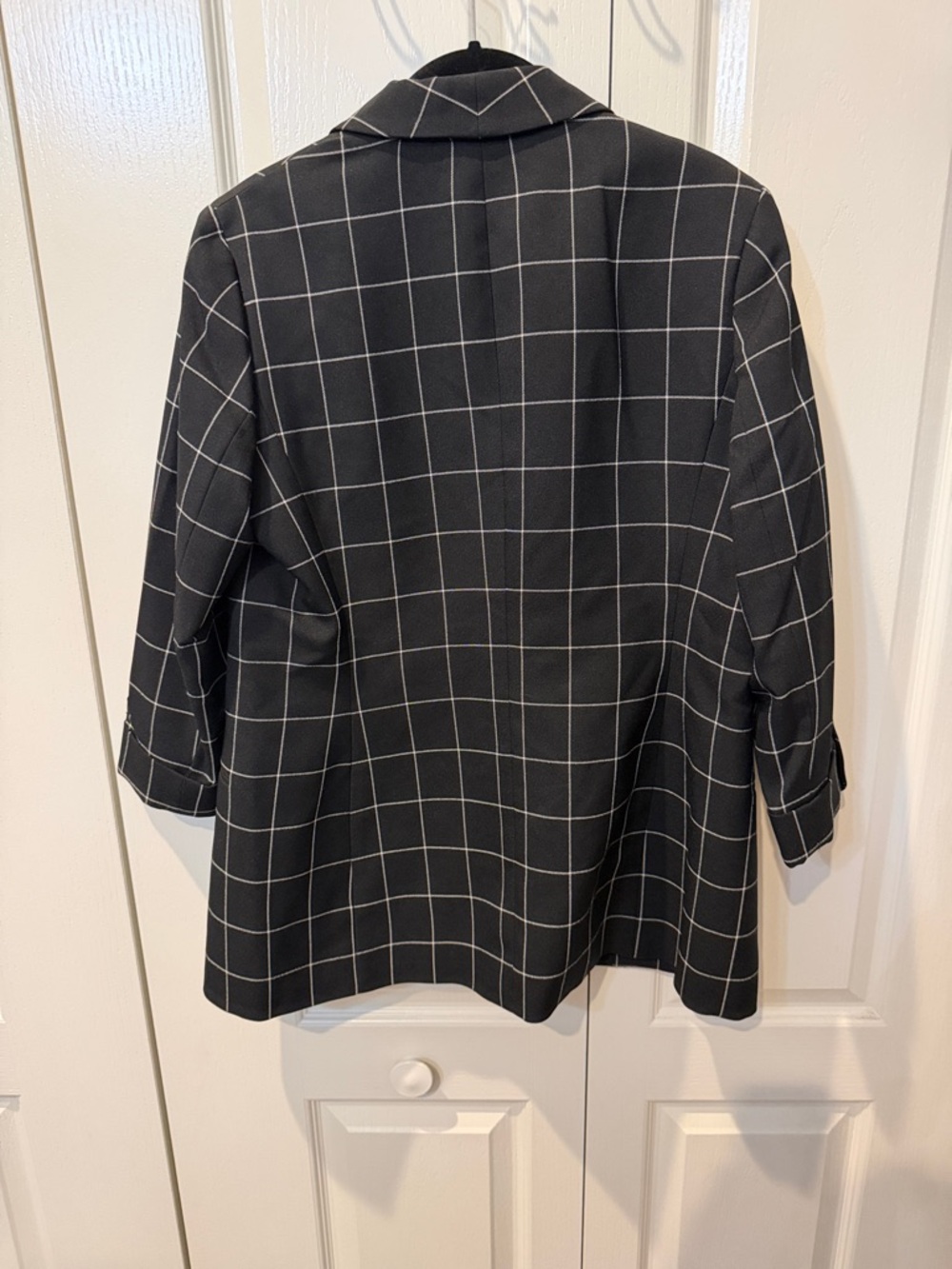 Anne Klein Black Blazer with White Windowpane Grid & 3/4” Sleeves Sz M - Picture 4 of 4
